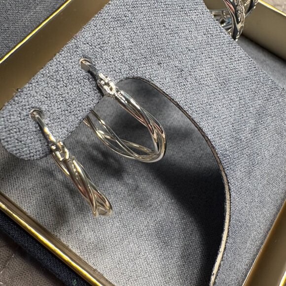 Brilliance Silver Plate Earrings Braided & Filigree Hoop Earring 2-Pair Set NWT - Picture 6 of 7